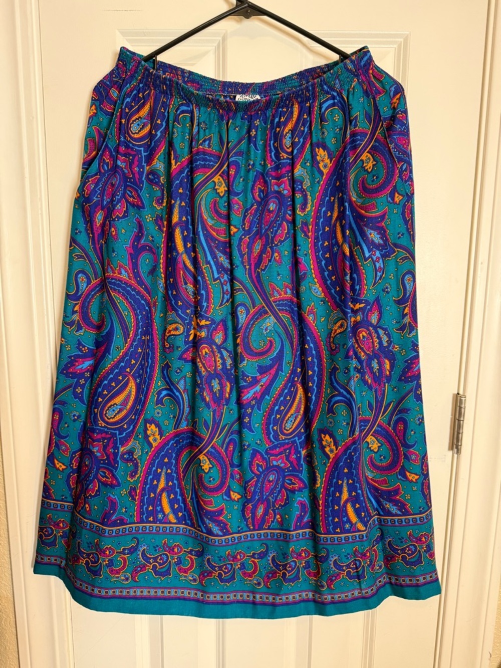 Vintage Alfred Dunner Teal Paisley A-Line Skirt with Purple, Pink & Gold Accents